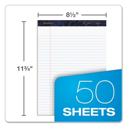 Gold Fibre Quality Writing Pads, Wide/legal Rule, 50 White 8.5 X 11.75 Sheets, Dozen.