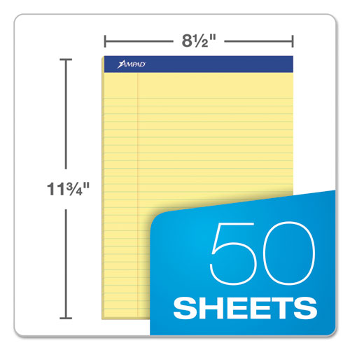 Perforated Writing Pads, Wide/legal Rule, 50 Canary Yellow 8.5 X 11.75 Sheets, Dozen.