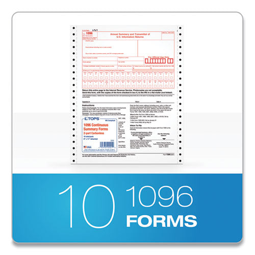 1096 Tax Form For Dot Matrix Printers,Fiscal Year: 2023, Two-part Carbonless, 8 X 11, 10 Forms Total