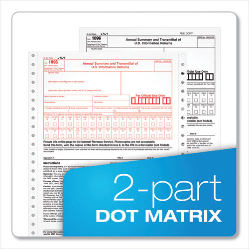 1096 Tax Form For Dot Matrix Printers,Fiscal Year: 2023, Two-part Carbonless, 8 X 11, 10 Forms Total