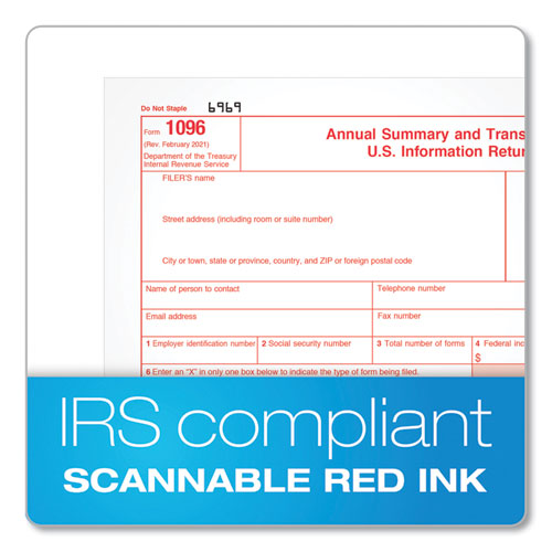 1096 Tax Form For Dot Matrix Printers,Fiscal Year: 2023, Two-part Carbonless, 8 X 11, 10 Forms Total