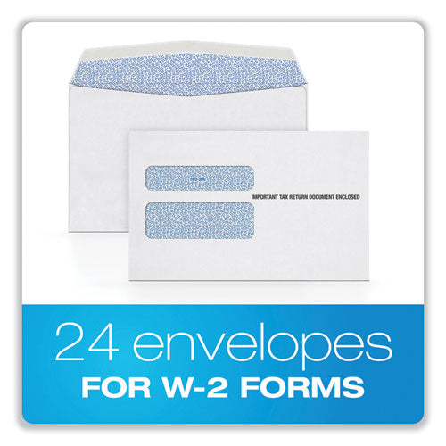 W-2 Gummed Seal Double-window Envelopes, Commercial Flap, Gummed Closure,5.63 X 9, White, 24/pack