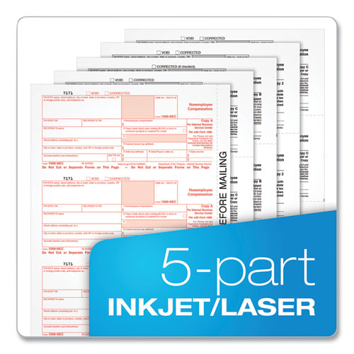 1099-nec Online Tax Kit, Fiscal Year:2023, Five-part Carbonless, 8.5 X 3.5, 3 Forms/sheet, 24 Forms Total