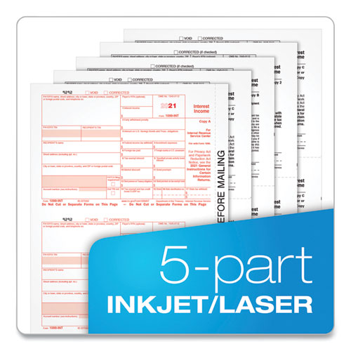 Five-part 1099-int Tax Forms For Inkjet/laser Printers, Five-part Carbonless, 8 X 5.5, 2 Forms/sheet, 24 Forms Total.