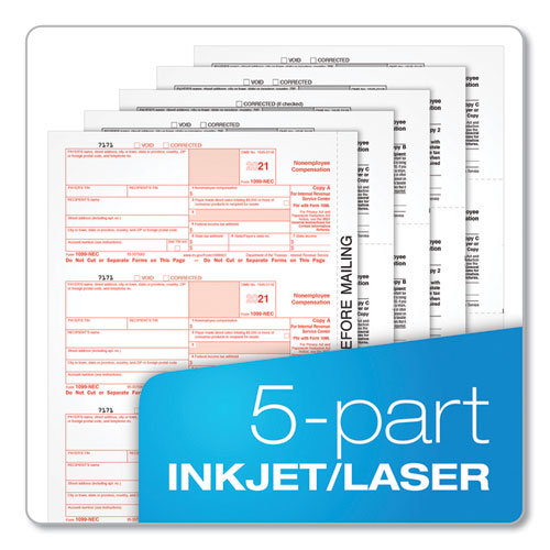 1099-nec Tax Forms, Fiscal Year: 2023, Five-part Carbonless, 8.5 X 3.5, 3 Forms/sheet, 50 Forms Total.