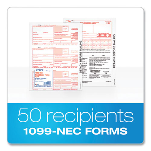 1099-nec Tax Forms, Fiscal Year: 2023, Five-part Carbonless, 8.5 X 3.5, 3 Forms/sheet, 50 Forms Total.