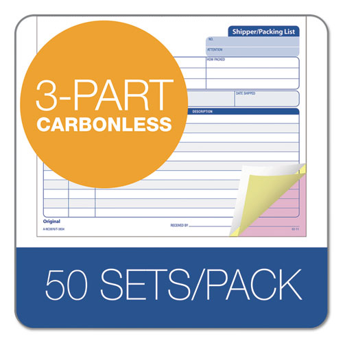 Triplicate Snap-off Shipper/packing List, Three-part Carbonless, 8.5 X 7, 50 Forms Total.