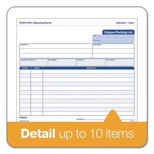 Triplicate Snap-off Shipper/packing List, Three-part Carbonless, 8.5 X 7, 50 Forms Total.