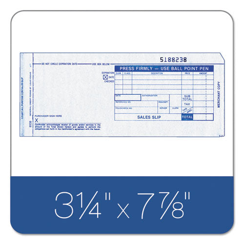 Credit Card Sales Slip, Three-part Carbonless, 7.78 X 3.25, 100 Forms Total.