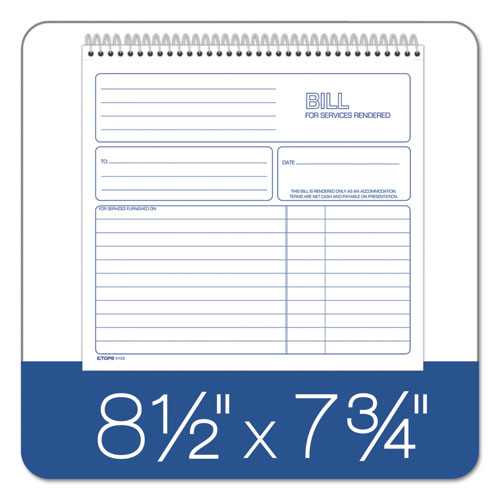 Bill For Services Rendered Book, Two-part Carbonless, 8.5 X 7.75, 50 Forms Total.