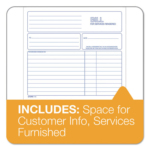 Bill For Services Rendered Book, Two-part Carbonless, 8.5 X 7.75, 50 Forms Total.