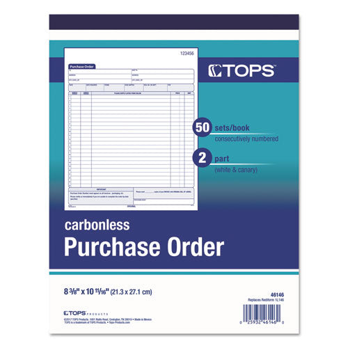 Purchase Order Book, 22 Lines, Two-part Carbonless, 8.38 X 10.19, 50 Forms Total.