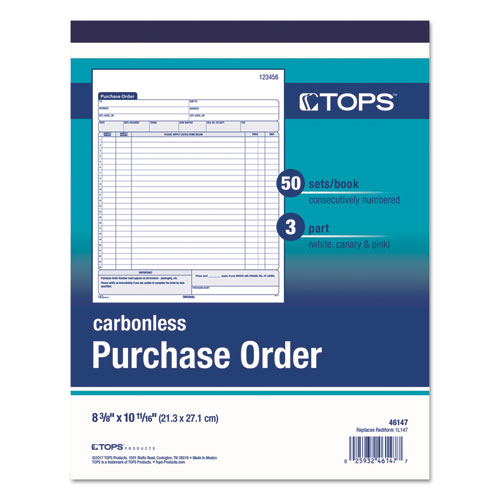 Purchase Order Book, 22 Lines, Three-part Carbonless, 8.38 X 10.19, 50 Forms Total.