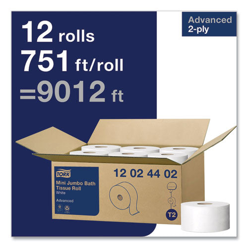 Advanced Mini-jumbo Roll Bath Tissue, Septic Safe, 2-ply, White, 3.48" X 751 Ft, 12 Rolls/carton.