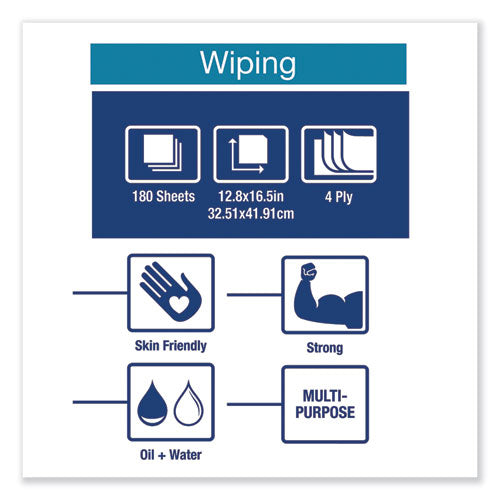 Industrial Paper Wiper, 4-ply, 12.8 X 16.5, Unscented, Blue, 180/carton.