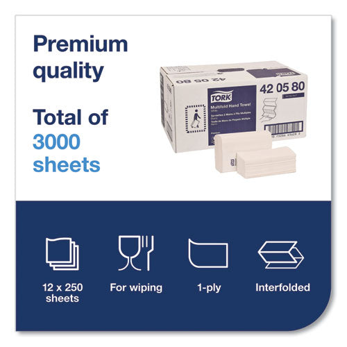 Premium Multifold Towel, 1-ply, 9 X 9.5, White, 250/pack, 12 Packs/carton.