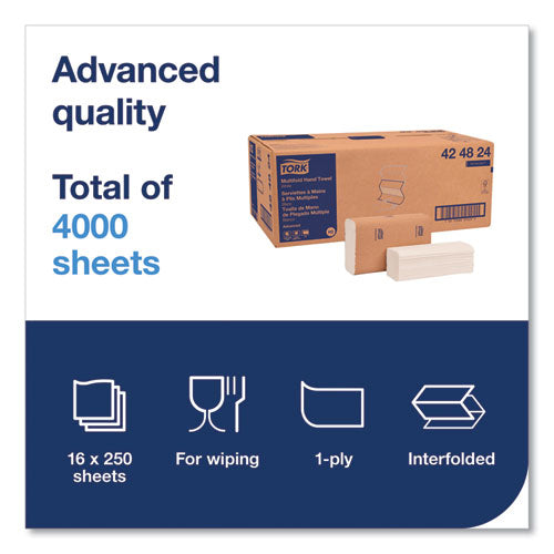 Advanced Multifold Hand Towel, 1-ply, 9 X 9.5, White, 250/pack, 16 Packs/carton.