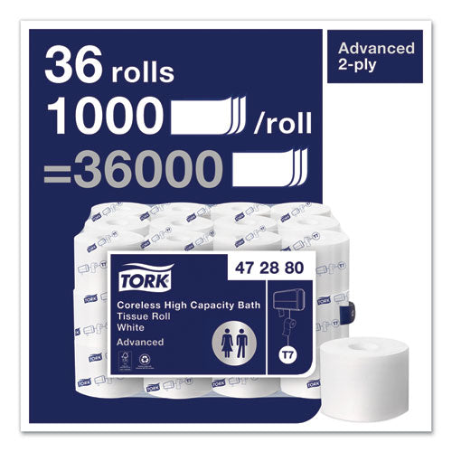 Advanced High Capacity Bath Tissue, Septic Safe,2-ply, Coreless, White, 1,000 Sheets/roll, 36 Rolls/carton