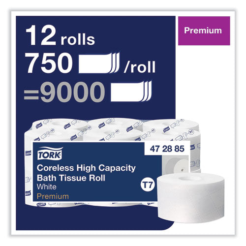 Coreless High Capacity Bath Tissue, 2-ply, White, 750 Sheets/roll, White, 12/carton.