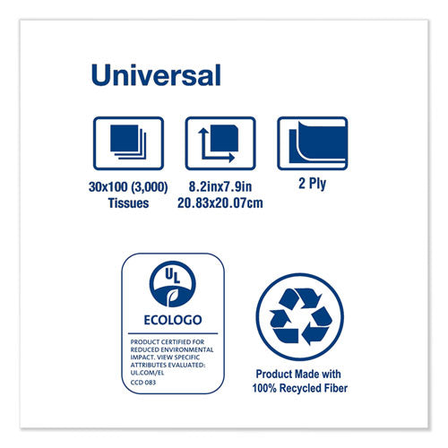 Universal Facial Tissue, 2-ply, White, 100 Sheets/box, 30 Boxes/carton.