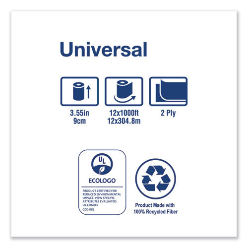 Universal Jumbo Bath Tissue, Septic Safe, 2-ply, White, 3.48" X 1,000 Ft, 12/carton.