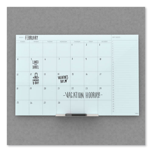 Floating Glass Dry Erase Undated One Month Calendar, 35 X 23, White.