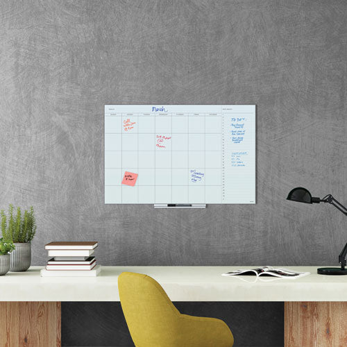 Floating Glass Dry Erase Undated One Month Calendar, 35 X 23, White.