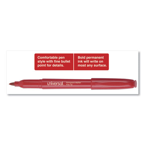 Pen-style Permanent Marker, Fine Bullet Tip, Red, Dozen.