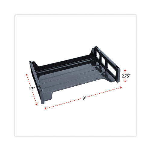 Recycled Plastic Side Load Desk Trays, 2 Sections, Letter Size Files, 13" X 9" X 2.75", Black.