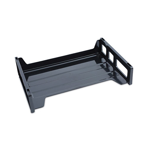 Recycled Plastic Side Load Desk Trays, 2 Sections, Letter Size Files, 13" X 9" X 2.75", Black.