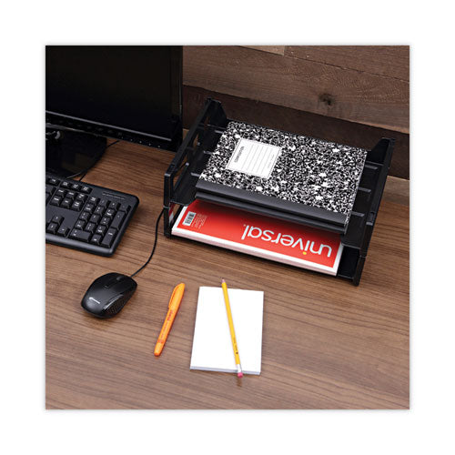 Recycled Plastic Side Load Desk Trays, 2 Sections, Letter Size Files, 13" X 9" X 2.75", Black.