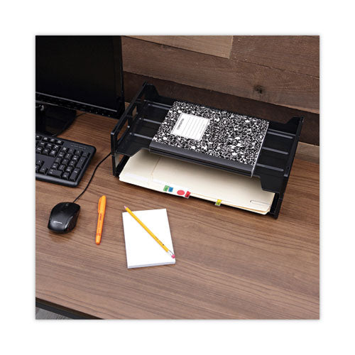 Recycled Plastic Side Load Desk Trays, 2 Sections, Legal Size Files, 16.25" X 9" X 2.75", Black.