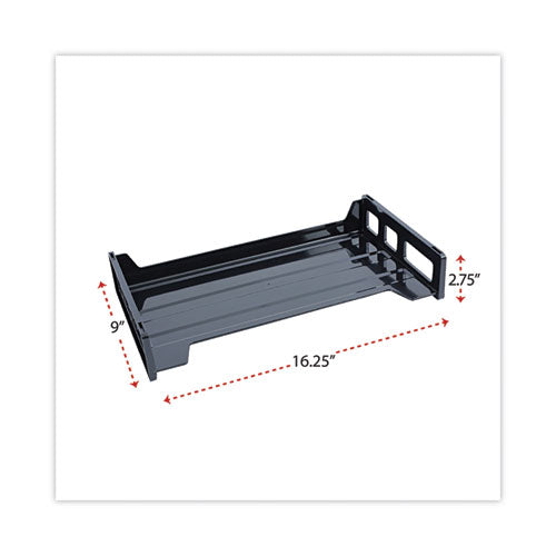 Recycled Plastic Side Load Desk Trays, 2 Sections, Legal Size Files, 16.25" X 9" X 2.75", Black.