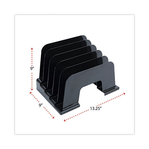 Recycled Plastic Incline Sorter, 5 Sections, Letter Size Files, 13.25" X 9" X 9", Black.