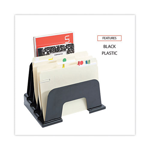 Recycled Plastic Incline Sorter, 5 Sections, Letter Size Files, 13.25" X 9" X 9", Black.