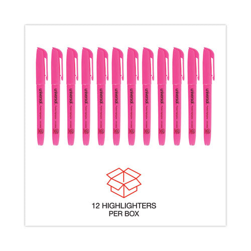 Pocket Highlighters, Fluorescent Pink Ink, Chisel Tip, Pink Barrel, Dozen.