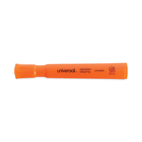 Desk Highlighters, Fluorescent Orange Ink, Chisel Tip, Orange Barrel, Dozen.