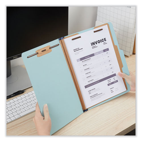 Four-section Pressboard Classification Folders, 1.75" Expansion,1 Divider, 4 Fasteners, Letter Size, Light Blue, 20/box