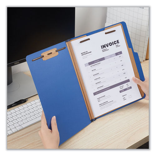Six-section Pressboard Classification Folders,2.5" Expansion, 2 Dividers, 6 Fasteners, Letter Size, Blue, 10/box