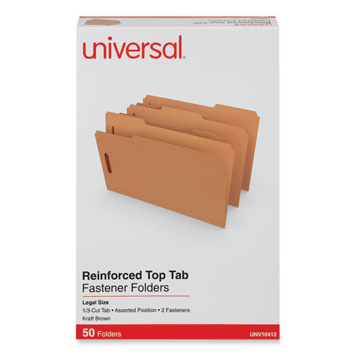 Reinforced Top Tab Fastener Folders,0.75" Expansion, 2 Fasteners, Legal Size, Brown Kraft Exterior, 50/box