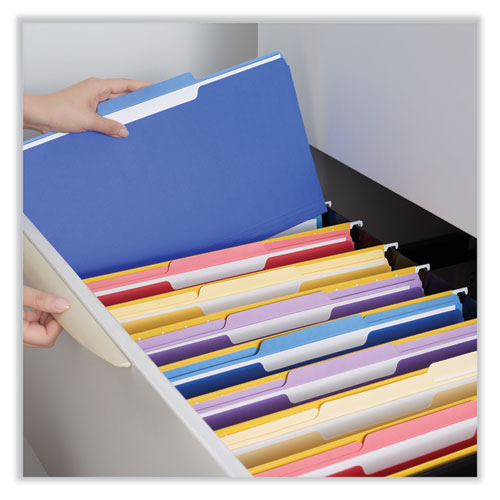 Interior File Folders, 1/3-cut Tabs: Assorted, Legal Size, 11-pt Stock, Blue, 100/box