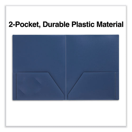 Two-pocket Plastic Folders, 100-sheet Capacity, 11 X 8.5, Navy Blue, 10/pack