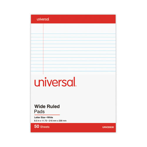 Perforated Ruled Writing Pads, Wide/legal Rule, Red Headband, 50 White 8.5 X 11.75 Sheets, Dozen.