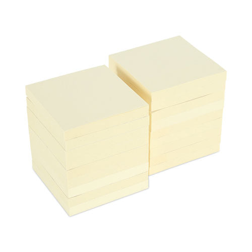 Recycled Self-stick Note Pads, 3" X 3", Yellow, 100 Sheets/pad, 18 Pads/pack.