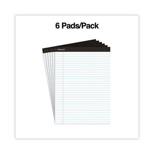 Premium Ruled Writing Pads With Heavy-duty Back, Wide/legal Rule, Black Headband, 50 White 8.5 X 11 Sheets, 6/pack.