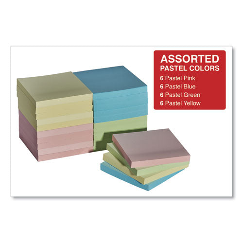 Self-stick Note Pad Cabinet Pack, 3" X 3", Assorted Pastel Colors, 90 Sheets/pad, 24 Pads/pack