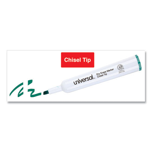 Dry Erase Marker, Broad Chisel Tip, Green, Dozen.