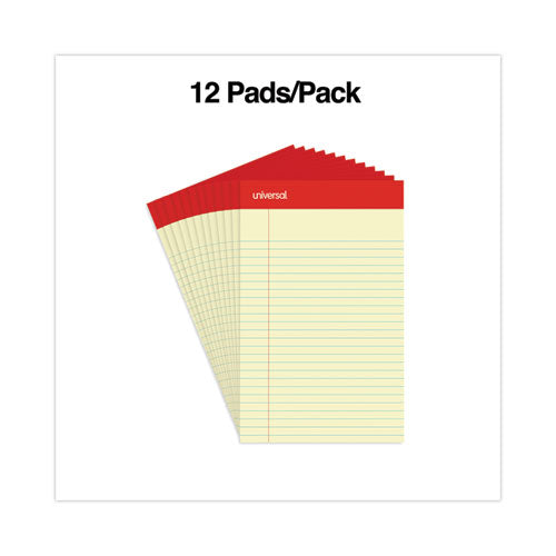 Perforated Ruled Writing Pads, Narrow Rule, Red Headband, 50 Canary-yellow 5 X 8 Sheets, Dozen.