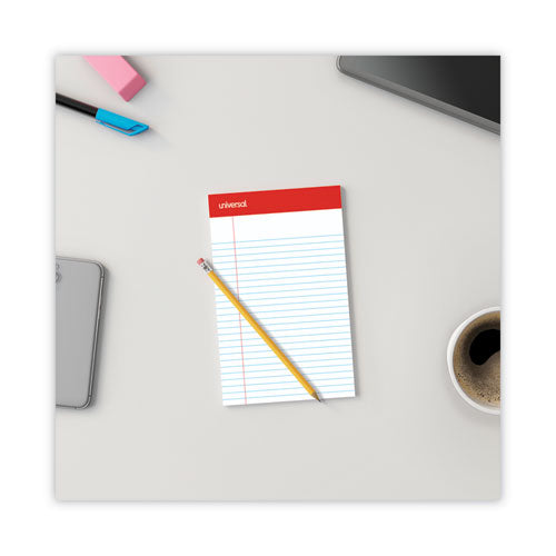 Perforated Ruled Writing Pads, Narrow Rule, Red Headband, 50 White 5 X 8 Sheets, Dozen.