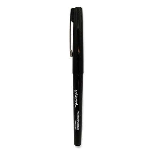 Porous Point Pen, Stick, Medium 0.7 Mm, Black Ink, Black Barrel, Dozen.